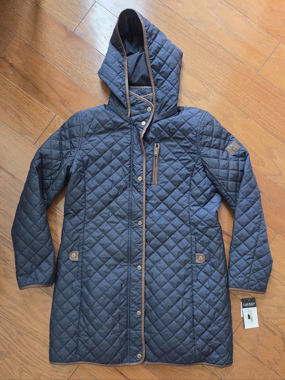 NWT Lauren Ralph Lauren Navy Quilted Hooded Jacket Coat Size Large